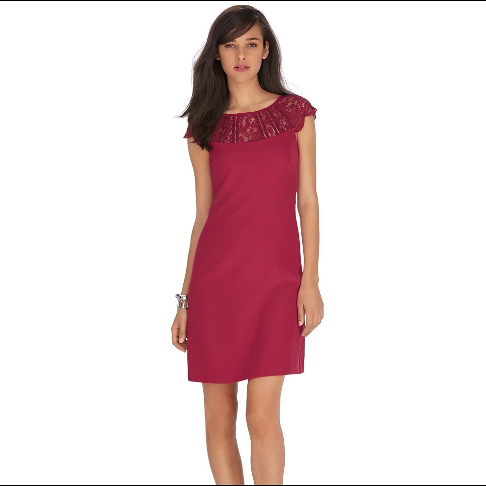 White House Black Market Cap Sleeve Red Lace Shift Dress